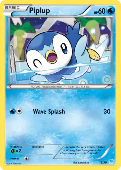 Piplup 16/30 Common card from XY Trainer Kit Suicune